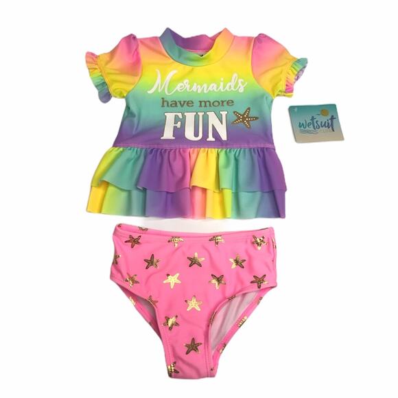 Wetsuit Mermaids Have More Fun Rashguard Pink Size 18 Months - Picture 1 of 13